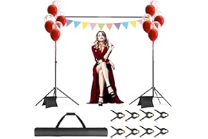 GLOSHOOTING Backdrop Stand, 10x7ft(WxH) Photo Background Stand Adjustable Support Kit with 2 Crossbars, 8 Backdrop Clamps, 2 Sandbags and Carrying Bag for Parties Photography Wedding Decoration