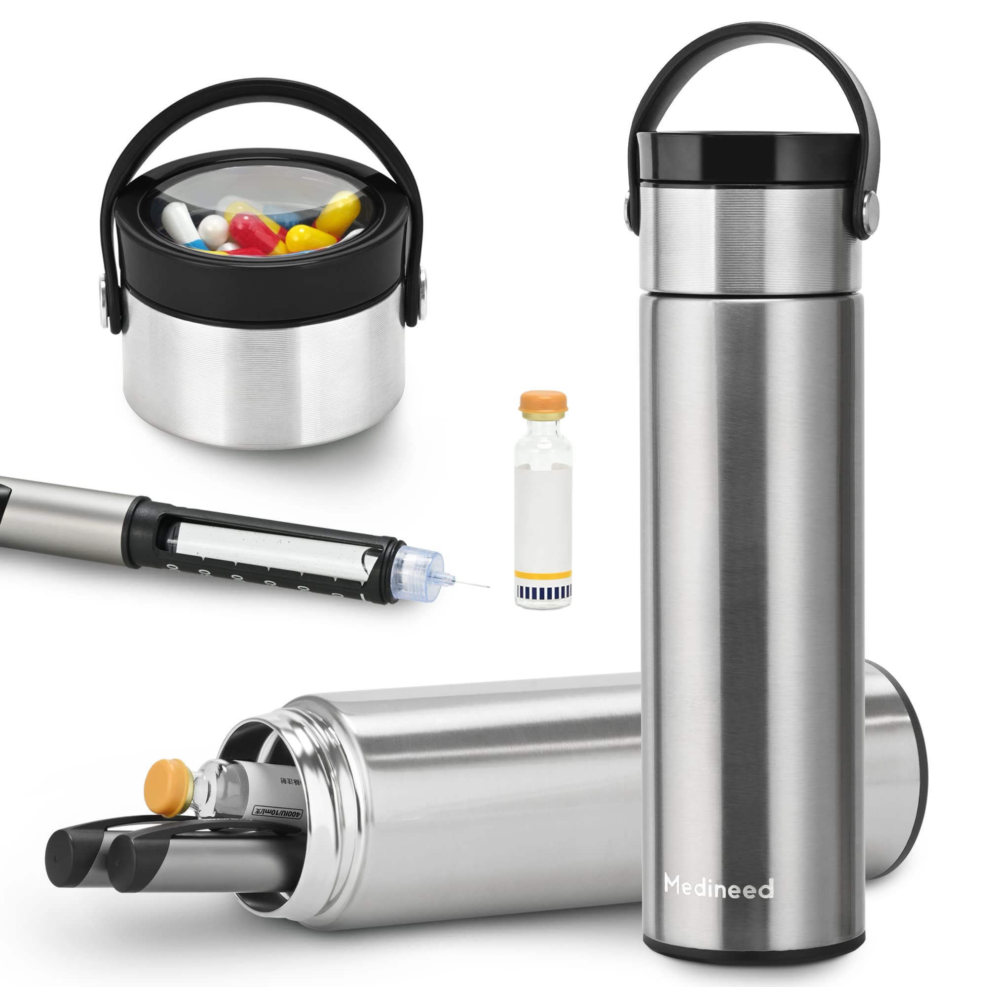 Insulin Cooler Travel Case TSA Approved, 60H 3 Pens Medicine Travel Cooler for Diabetes, Refrigerated Medication Organizer with Ice Packs, Medicine Case for Diabetic Supplies Carrying (Silver)