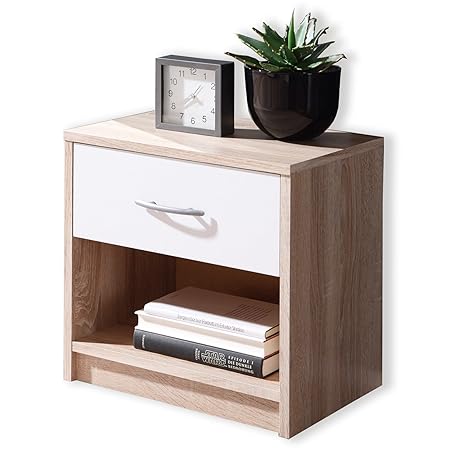 Stella Trading Pepe Nachtkommode, Eiche, Sonoma/ABS. WEIß, 28 x 39 x 41 cm