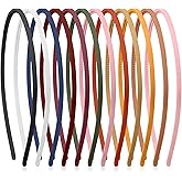 Mabor 12Pcs Colorful Slim Thin Plastic Headband With Teeth, 4mm Skinny Plain Hair band Elastic Hair Hoop Holder Headpiece Craft DIY Accessories for Women Girls