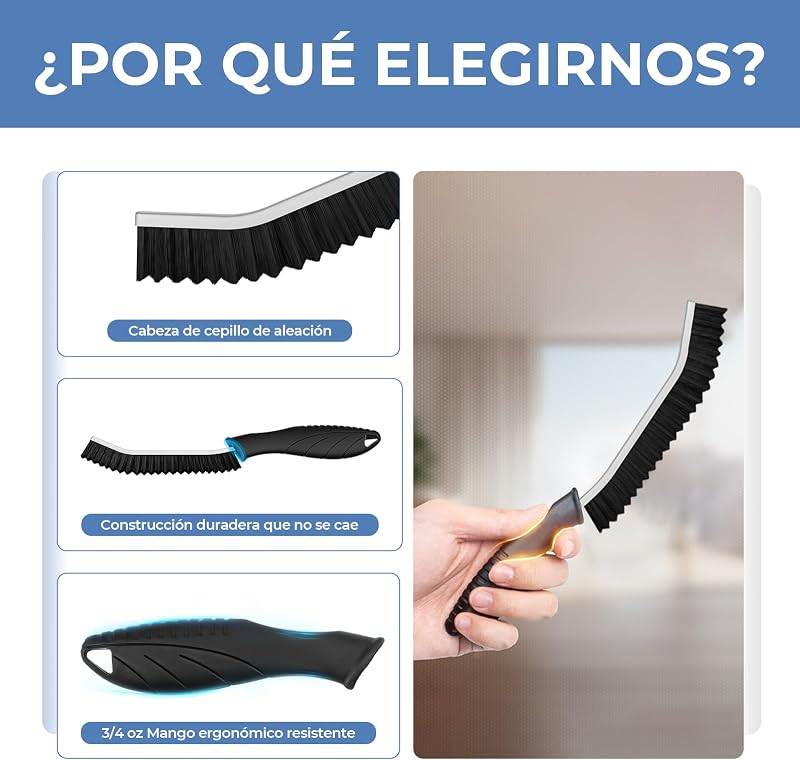 Cepillo de Limpieza de Grietas con Mango Ergonómico (3, Negro)