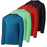Real Essentials 4 Pack: Boys Youth Dry-Fit Moisture Wicking Active Athletic Performance Long-Sleeve T-Shirt
