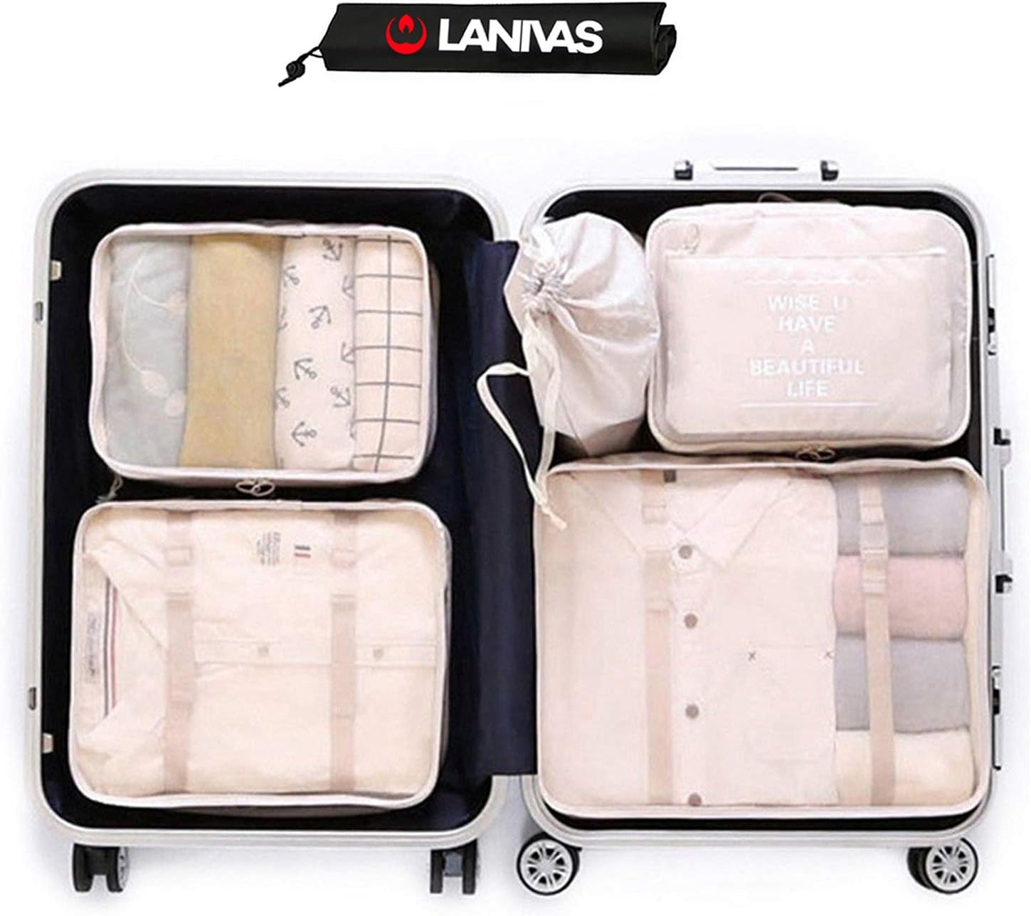 7 Set Packing Cubes for Travel - Luggage Organizers with Shoe Bag