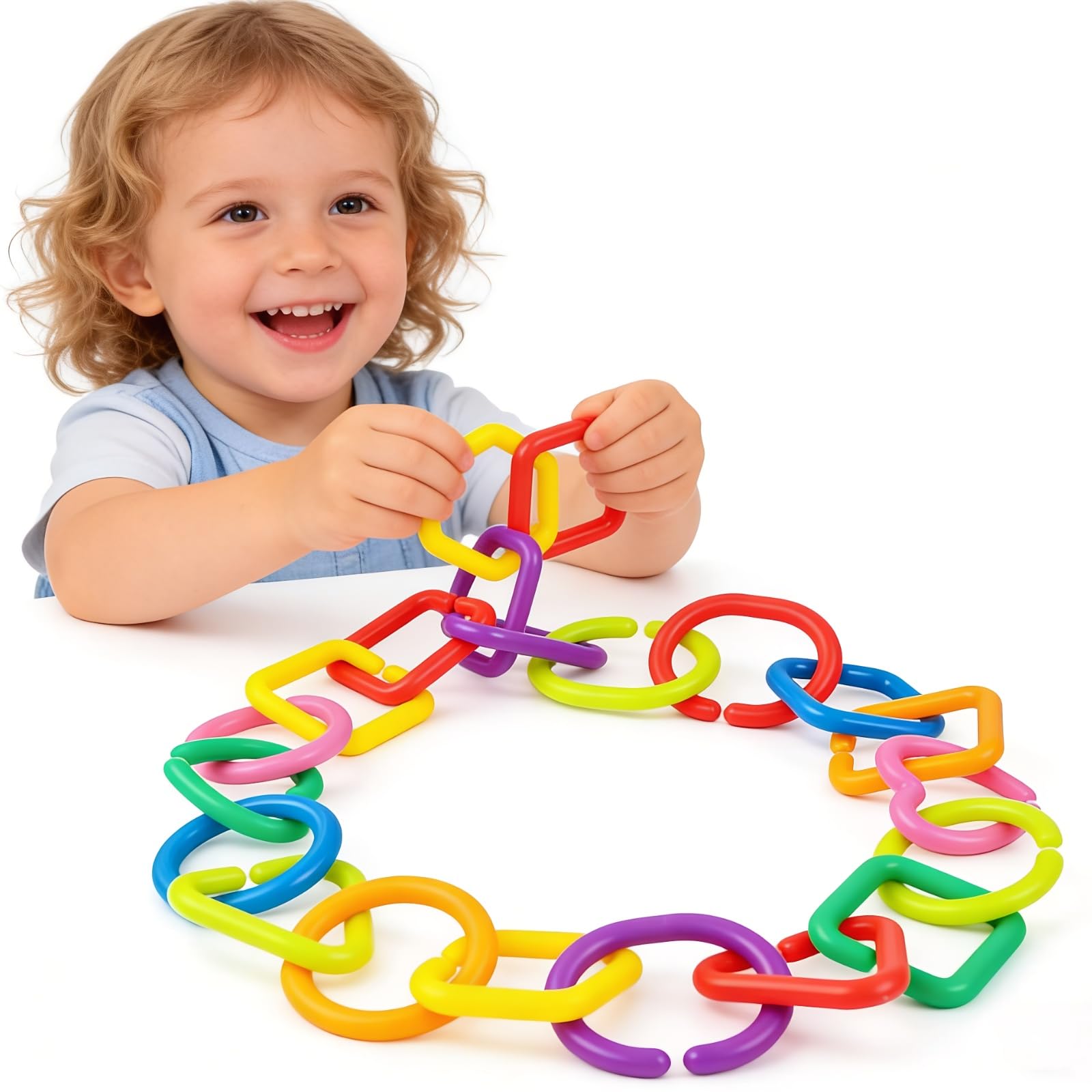 Toddmomy 35pcs Baby Links Rings - Anti-Drop Toy Straps Geometric Linking Chains for Prams & Pushchairs - Teether Rings for Dummies & Toys - Essential Changing Bag Accessory & New Baby Gift