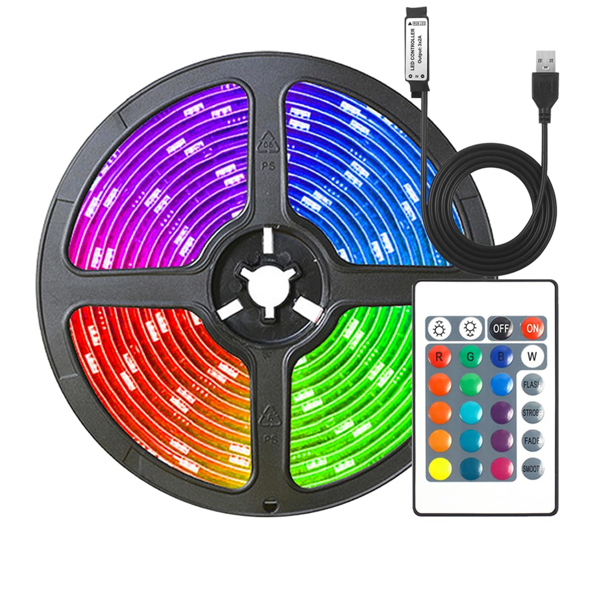 Valletock USB LED Strip Light, 16 Colours, 4 Modes, Dimmable with Remote, 5050 RGB LED Strip Light for Room, Party, Kitchen, PC Decorations (4m)