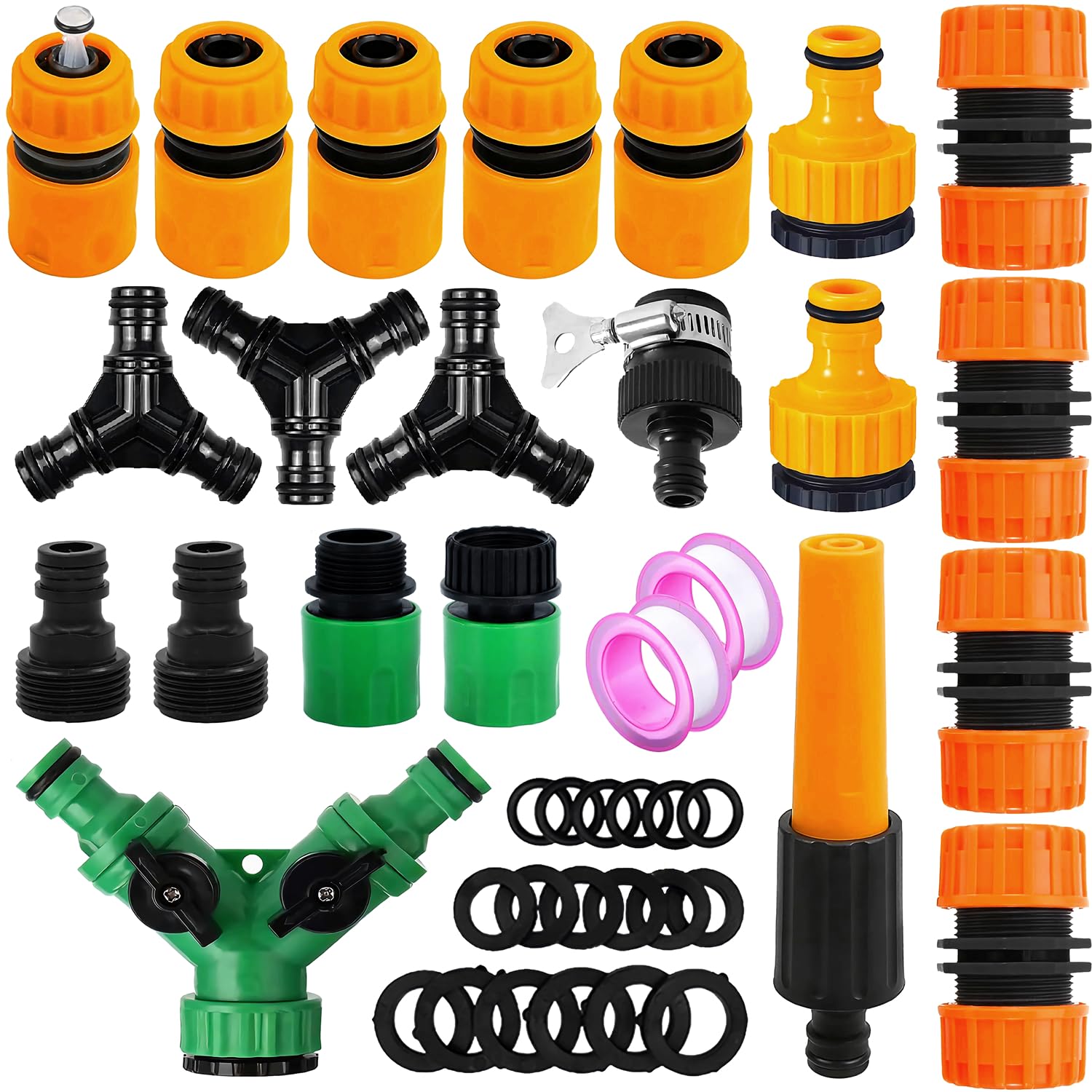 Miyobing Garden Hose Pipe Connector Kit 23 Pack: Hoses Nozzle,Hose Repair Connector,Quick Connect,Y Splitter,Male Threaded Adapter,Male&Female Connectors,2 Way Tap Fittings,Multi Faucet Connectors,etc