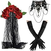 June Bloomy Day of the Dead Headpiece Rose Floral Crown Veil Halloween Costume Mexican Flower Headband