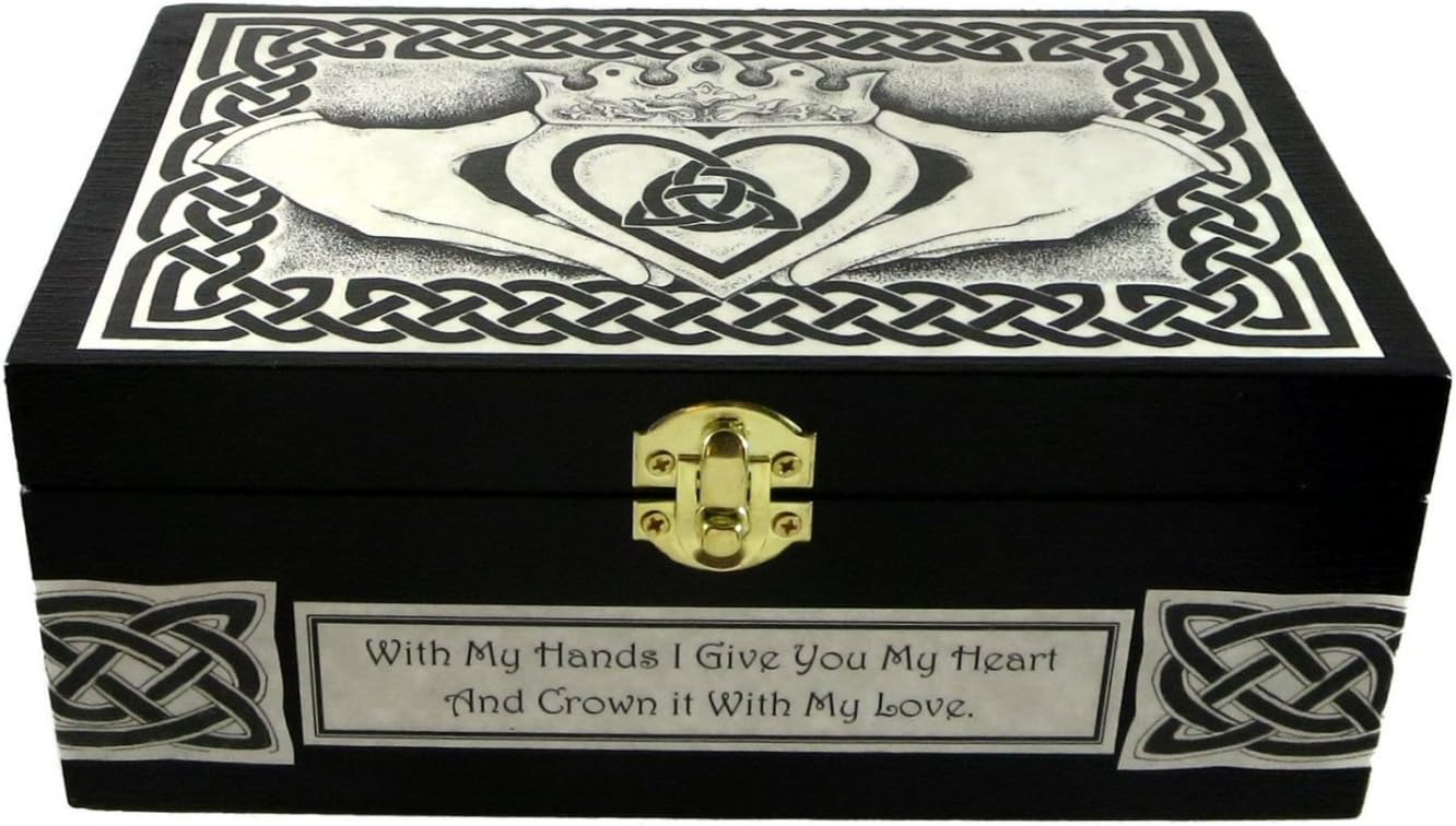 Celtic Claddagh Wooden Box with Custom Message by Dragon Star Creations LRB2995C