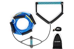 SETYPARY Dyneema No Stretch Wakeboard Rope and Handle, 75FT Floating Wakeboard Tow Rope with T-Handle for Doing Spin Skill, 4-Sections Ski Ropes for Water Skiing, Watetsports Ropes for Kneeboarding