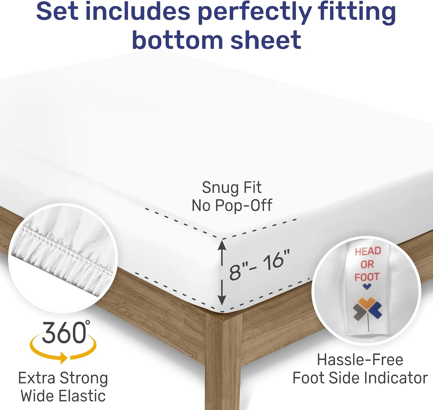 400-Thread-Count 100% Cotton Sheet Pure White Queen-Sheets Set, 4-Piece Long-staple Combed Cotton Best-Bedding Sheets For Bed, Breathable, Soft & Silky Sateen Weave Fits Mattress 16'' Deep Pocket: Home & Kitchen