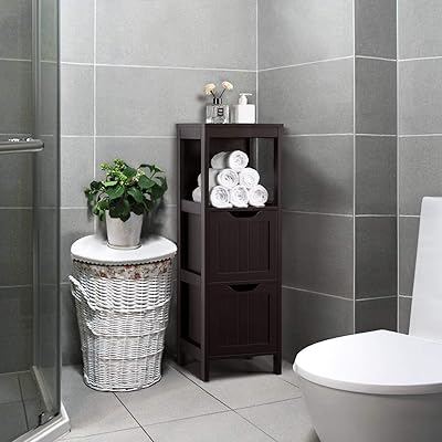 Topeakmart Bathroom Floor Cabinet with 2 Drawers, Espresso