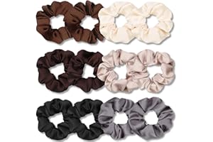 IVARYSS Scrunchies for Hair Sleep, Premium Satin Soft Than Silk for Women Curly Hair, Cute Bands Ties for Girls Thin | Thick Hair Styling, 12 Pack, Neutral Colors