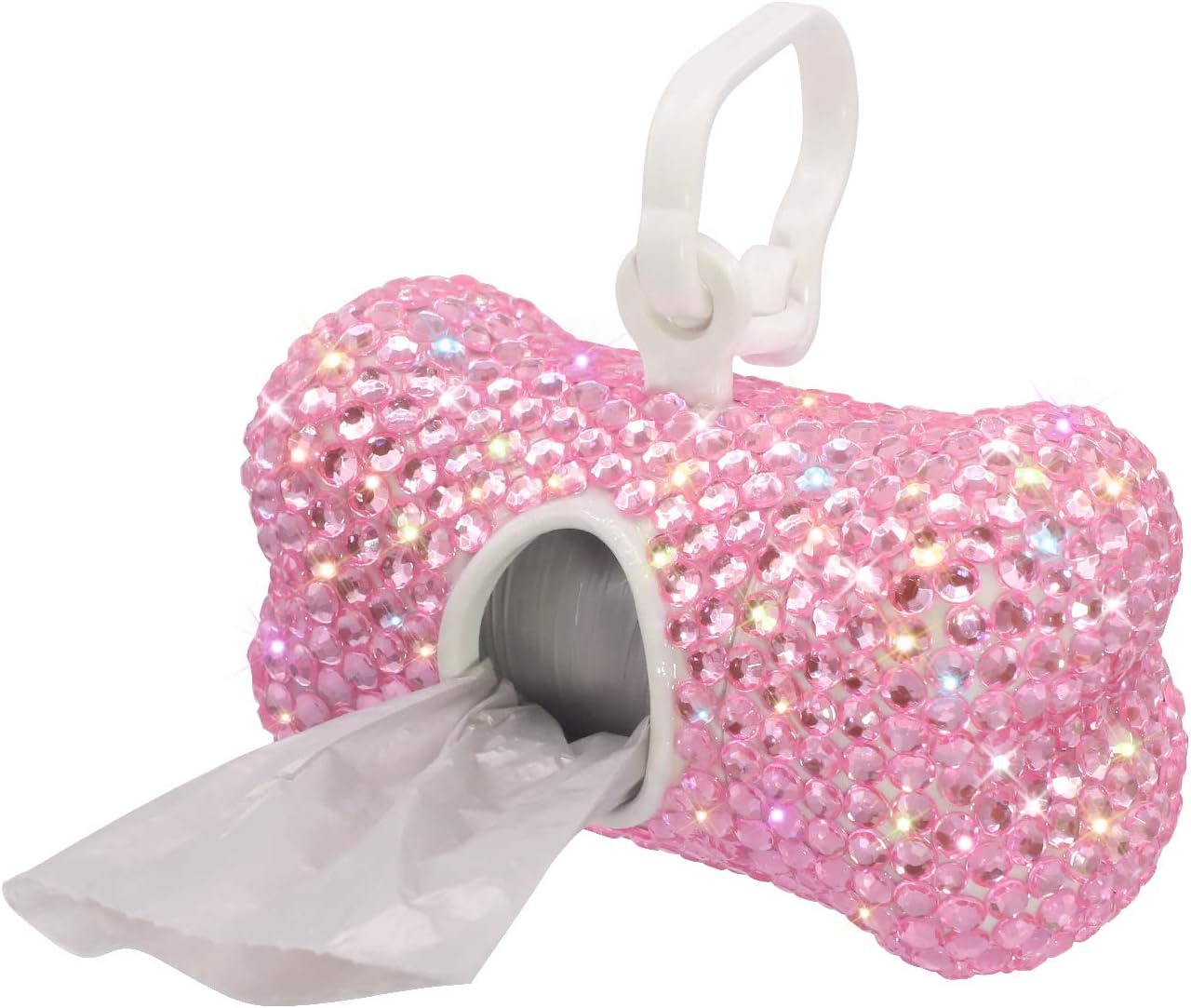 Soleebee Bling Crystal Bone Shaped Pet Waste Bag Dispenser with 1 Roll Waste Bags (Pink)