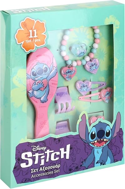 TDL 11pc Lilo & Stitch Jewellery Hair Accessories Set Girls Pink Gift Kit