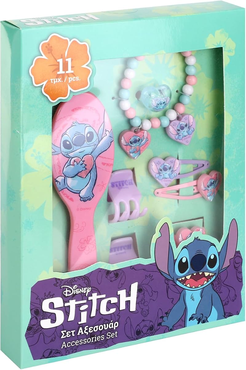 TDL 11pc Lilo & Stitch Jewellery Hair Accessories Set Girls Pink Gift Kit