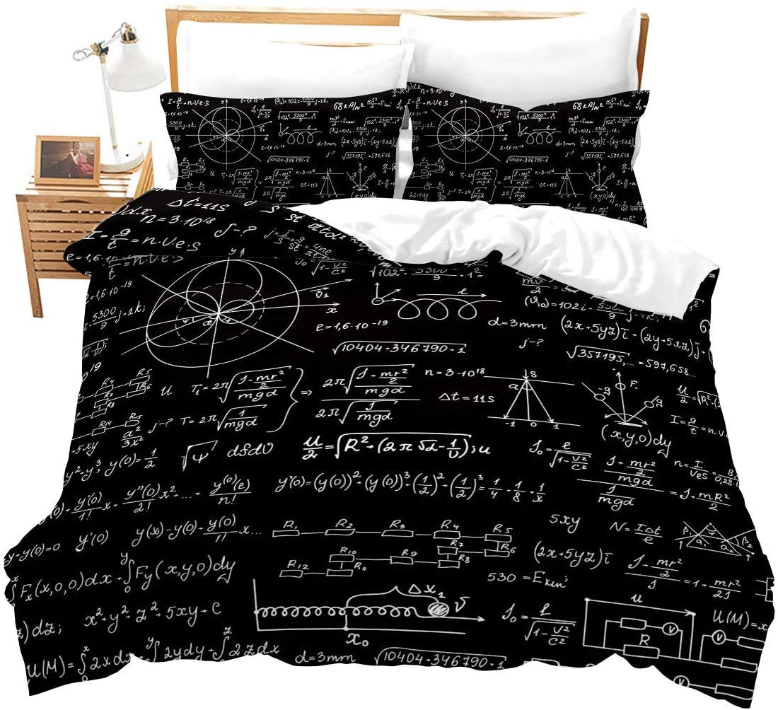 Physik Formula Bedding Set Geometric Soft Microfibre Duvet Cover Set for Boys Girls Teens Soft Breathable Black Bedding &Linen Includes 1 Duvet Cover with 2 Pillowcase Double Size — image 1