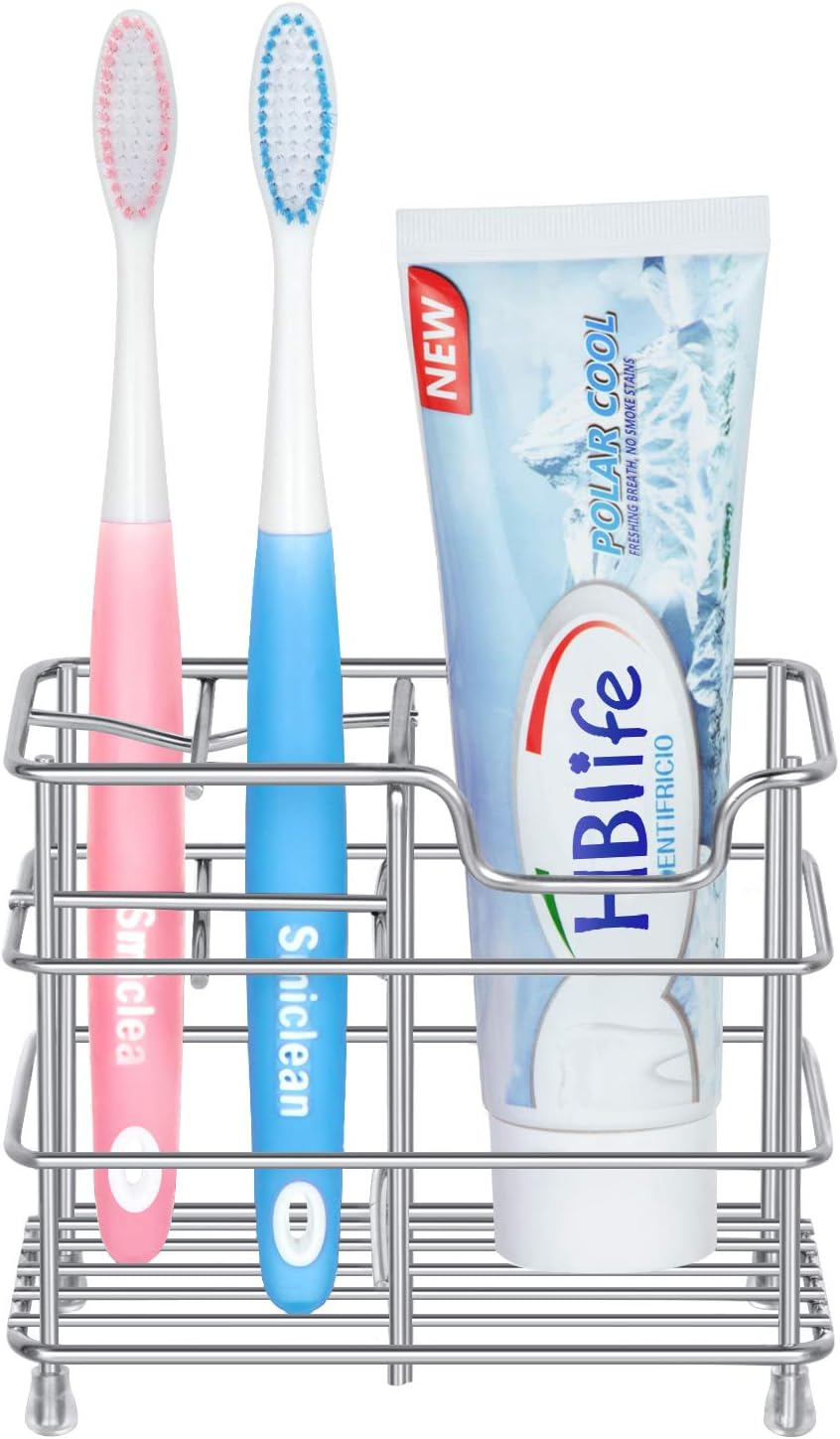 HBlife Stainless Steel Bathroom Toothbrush Holder Toothpaste Holder Stand, Silver: Home & Kitchen