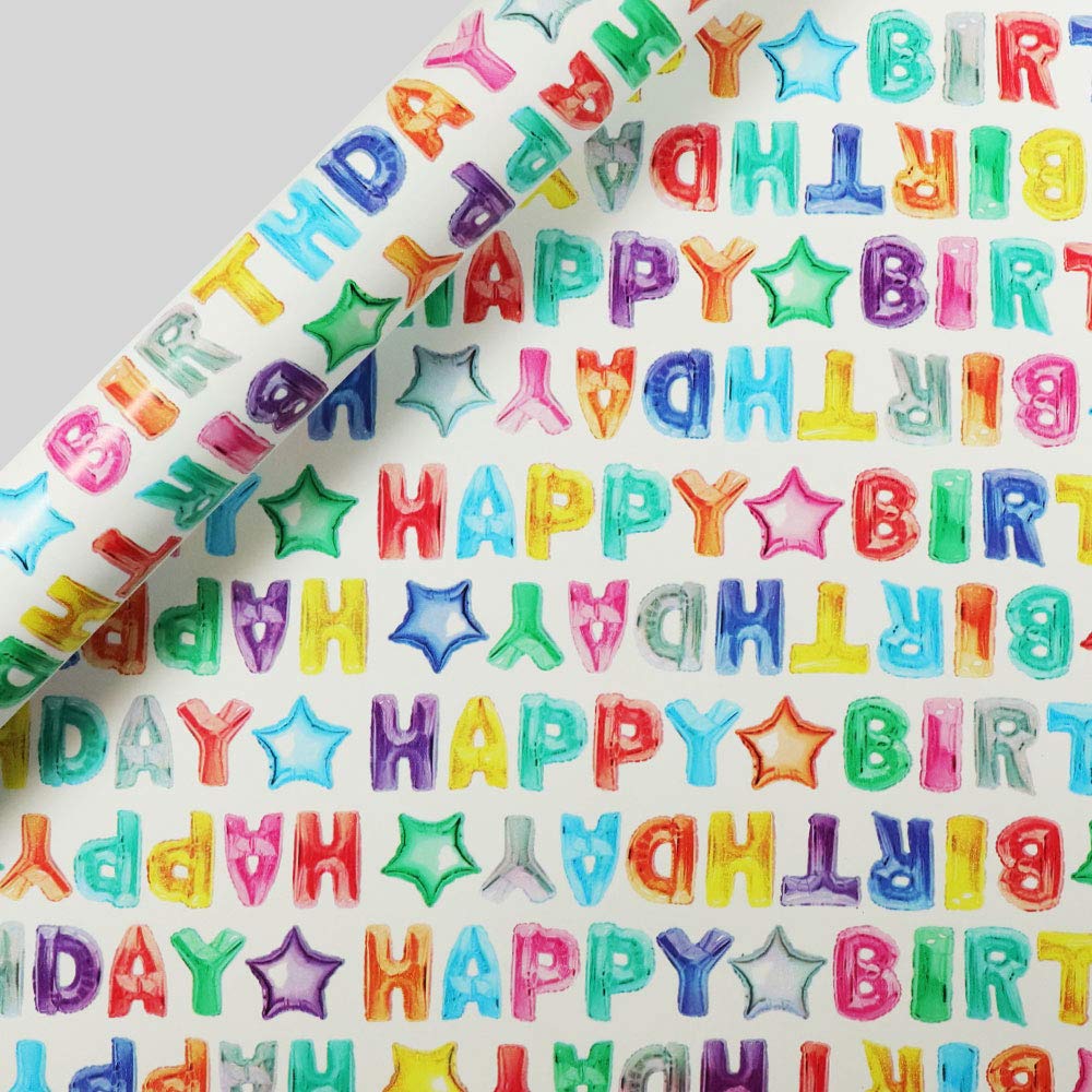 Multi Birthday Balloon roll Wrapping Paper 3m Amazon.co.uk Office