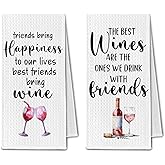 ChissNook Friends Wines Kitchen Towels, Best Friend Wine Lovers Gifts for Women, Friendship Hand Dish Bar Towels for Bathroom & Kitchen Decorative Set of 2, 16x24 Inch