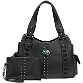 LAVAWA Tote Bag for Women Large Western Purse Ladies Top Handle Shoulder Handbags Vintage Embossed Concho Studs