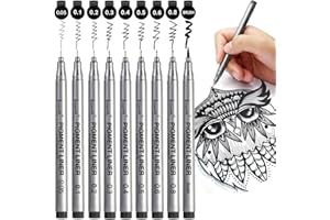 Brusarth Precision Black Micro-Pen Fineliner Ink Pens, Waterproof Archival Ink, Drawing Pen, Artist Illustration Pens, Multiliner, for Art Watercolor, Sketching, Anime, Manga, Design, 9/Set(Black)