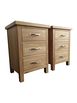 Furniture Octopus Pair Regal 3 Drawer Light Modern Oak Bedside