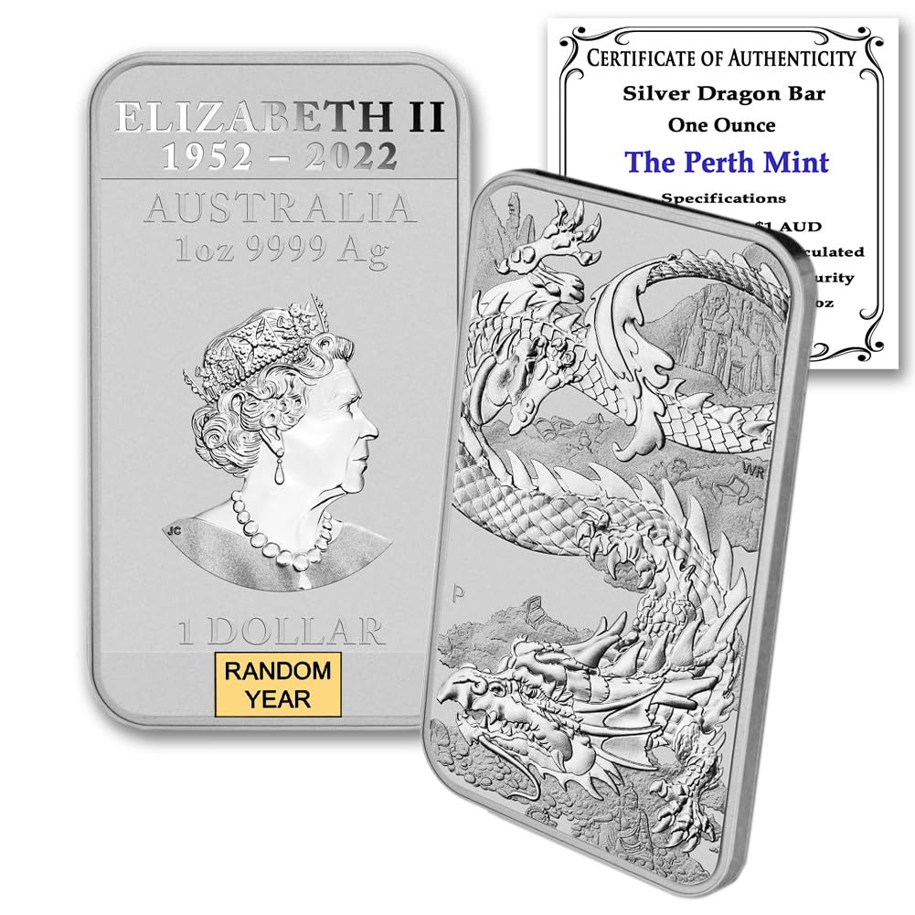 2018 - Present (Random Year) P Lot of (20) 1 oz Australia Dragon Silver Rectangular Bar Coins Brilliant Uncirculated with Certificates of Authenticity $1 Seller BU