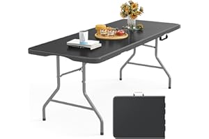 LUCKPRO 5Ft Folding Table Heavy Duty Foldable Table Lightweight Plastic Table with Reinforced Legs for Indoor Outdoor Use Perfect Portable Tables Folding for Parties, BBQs, Weddings, Camping Black