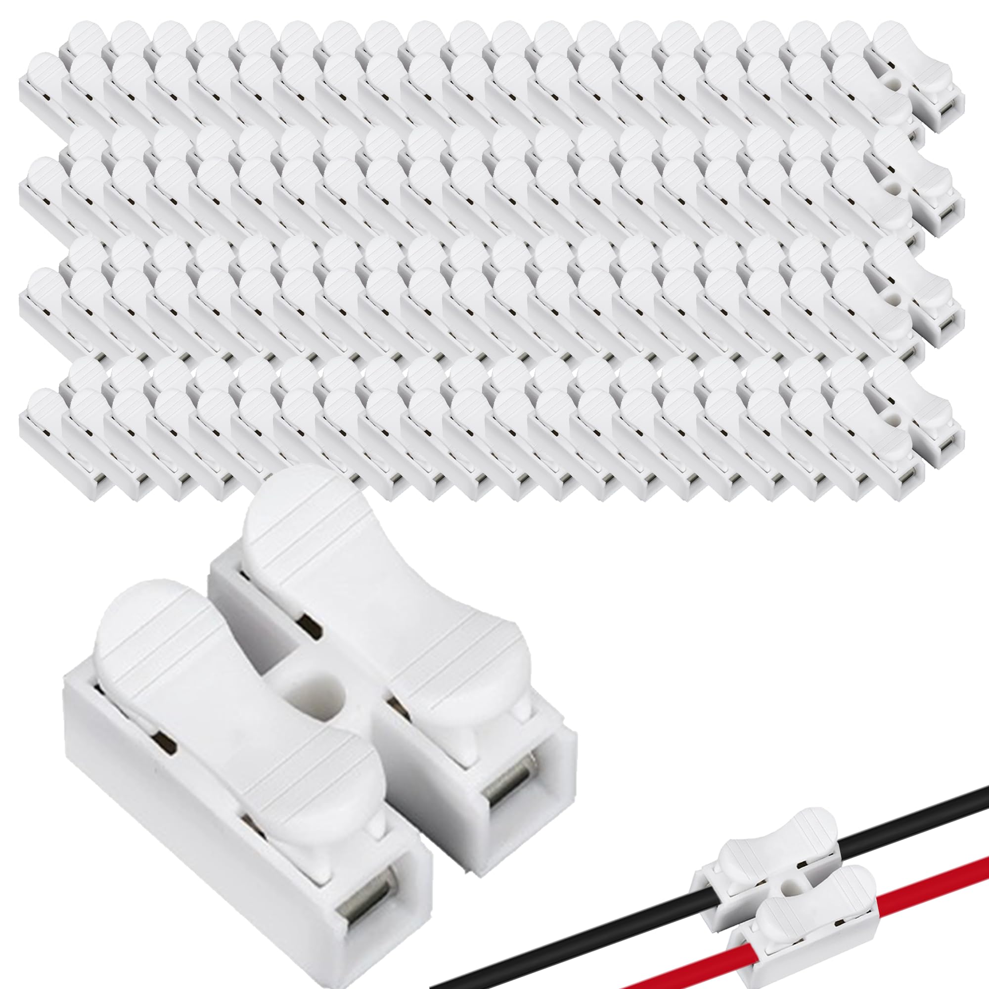 80PCS CH2 Quick Connector Stable Quick Electrical Cable Clamp Terminal Block Spring Wire Connectors Block for Led Strip Light Suitable for Electrical Maintenance and Installation (White)