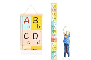 DOOLMIN Baby Height Growth Chart, Canvas Height Measuring Chart for Kids Child Toddler Boys Girls, 79" x 7.9" Hangable and Removable Waterproof Wood Ruler for Wall Room Nursery Décor (Letter)