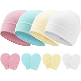 Newborn Baby Hats and Mittens Set Infant Beanie Cap Toddler Gloves Newborn Hospital Hats for Baby Boy Girl Kid 0-6 Months