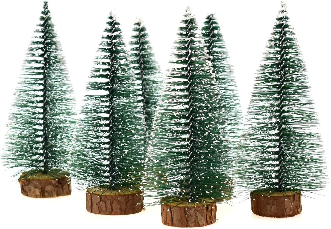 Hagao Mini Snow Frost Trees Mini Christmas Tree Plastic Winter Snow Ornaments Tabletop Trees for Holiday Party DIY Room Decor Home Table Top Christmas Decoration Diorama Models 150mm 6 Pcs