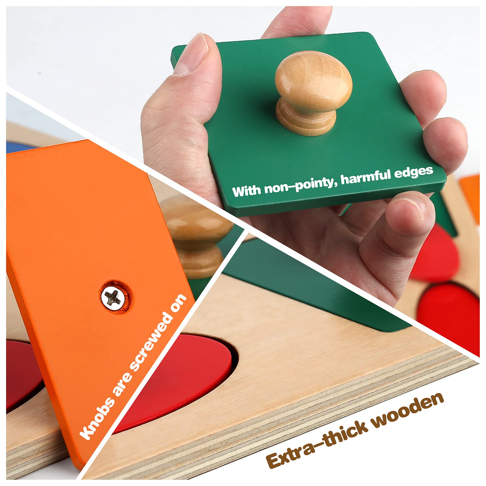 Montessori Wooden Puzzle Board Knob Wooden Puzzle Geometric Shape Puzzle Early Education Material Sensorial Toy for Toddler Shape & Color Sorter (5 Geometry Shape)