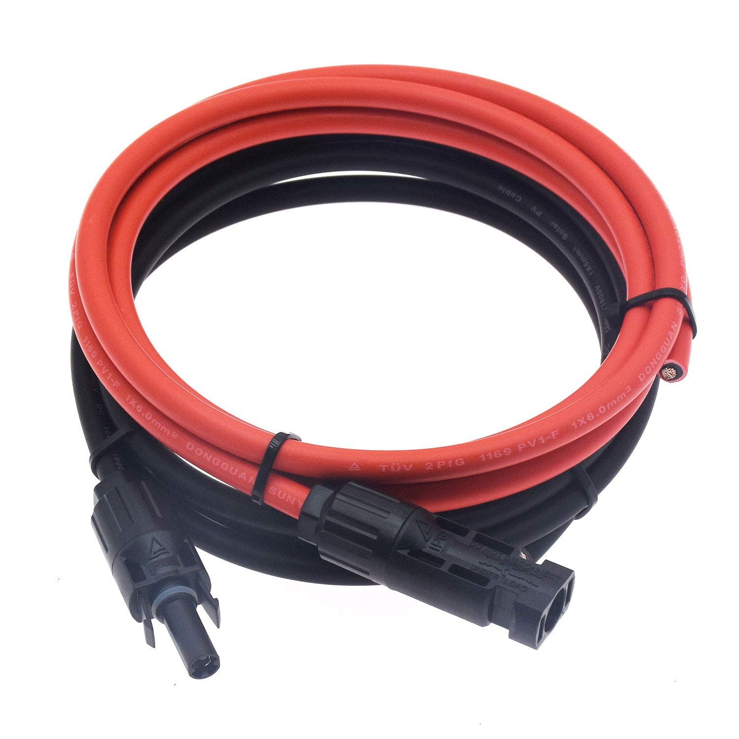 Photo 1 of 1 Pair Black + Red 10AWG(6mm²) Solar Panel Extension Cable Wire Connector Solar Adaptor Cable with Female and Male Connectors (5 FT) …