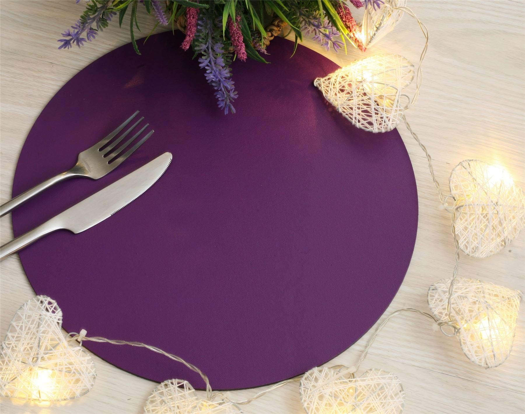 The Dapper House Set of 8 Elementary Purple Leatherboard Round Placemats - Made in UK