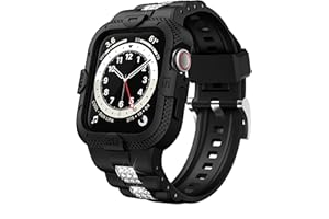 GELISHI Compatible for Apple Watch Band 45mm 44mm 42mm with Case Bumper, Men Rugged Sport Band Protective Case for Watch Series 9 8 7/Series 6 SE 5 4 3, Military Band Protector Shockproof, Black