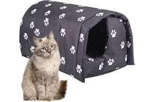 Fhiny Stray Cats Shelter, Waterproof Outdoor Cat House Foldable Warm Pet Cave for Winter Wild Animal Tent Bed Anti-Slip Kitten Cave for Feral Cat Dog Puppy Weatherproof Black (L:21.7"×16"×14.5")