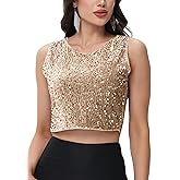Anna-Kaci Women's Sequin Sleeveless Tops Sparkle Glitter Crew Neck Club Party Nightout Crop Tank Top