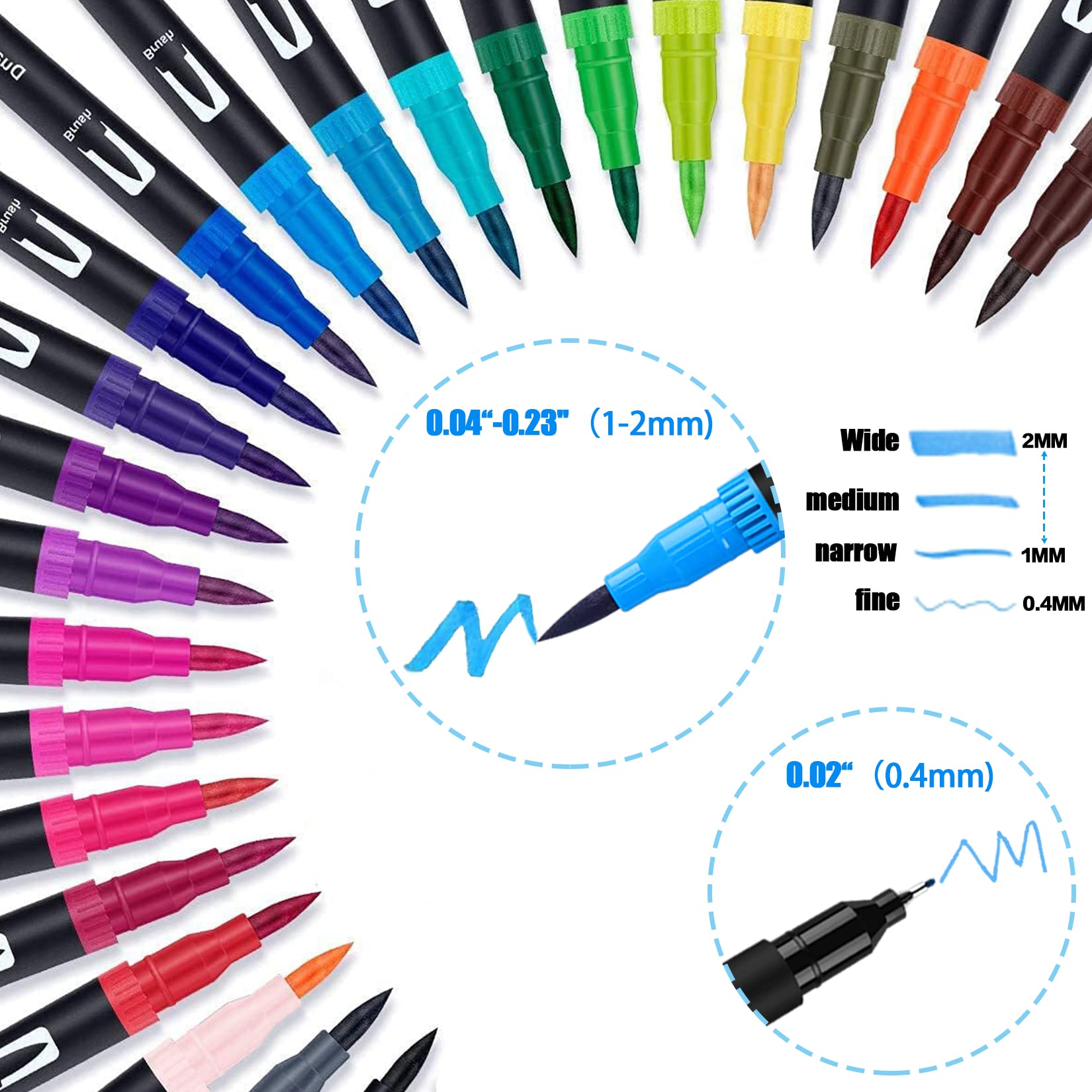 Dual Brush Pen Set, 24 Farben, Pinselstifte, Filzstifte für Kinder Bullet Journal Handlettering Aquarell Mandala Kalligraphie Manga Erwachsene Doppelfasermaler Fasermaler[1-2 mm] und Fineliner[0,4 mm] 6