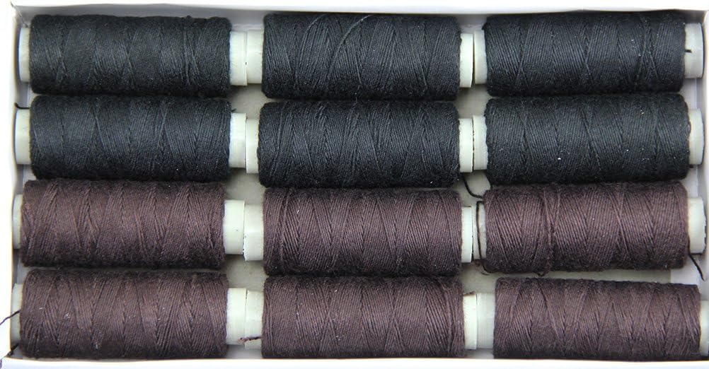 Ari Threads (a Set of 12 spools), Color# Black+Brown