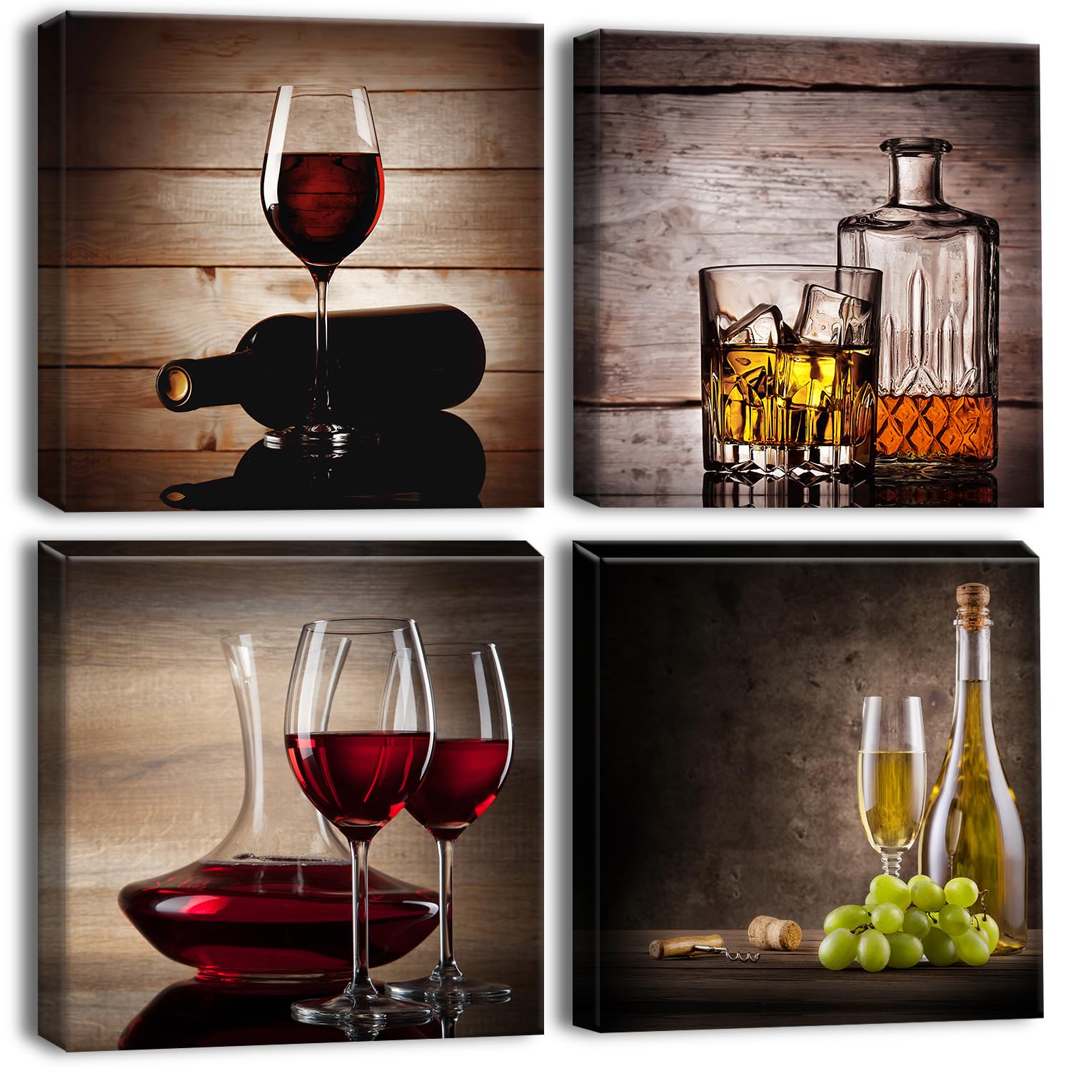 Artscope 4 Pieces Wall Art Canvas Prints - Elegant Wine Glass Picture Painting- Modern Wall Artwork Framed for Bathroom Home Office Decor - 30 x 30 CM