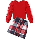 Arshiner Girl's Skirt Sets Casual Fall Outfits Corduroy Skirt and Long Sleeve Rib Knit Shirt Tops Trendy 2 Piece Clothes