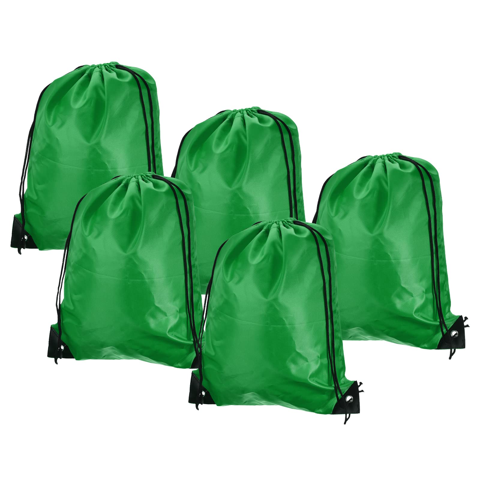 PATIKIL 42x34cm Nylon Drawstring Bag, 5 Pack Storage Bulk Cinch Backpack Sack for Gym Sports Outdoor Traveling, Green