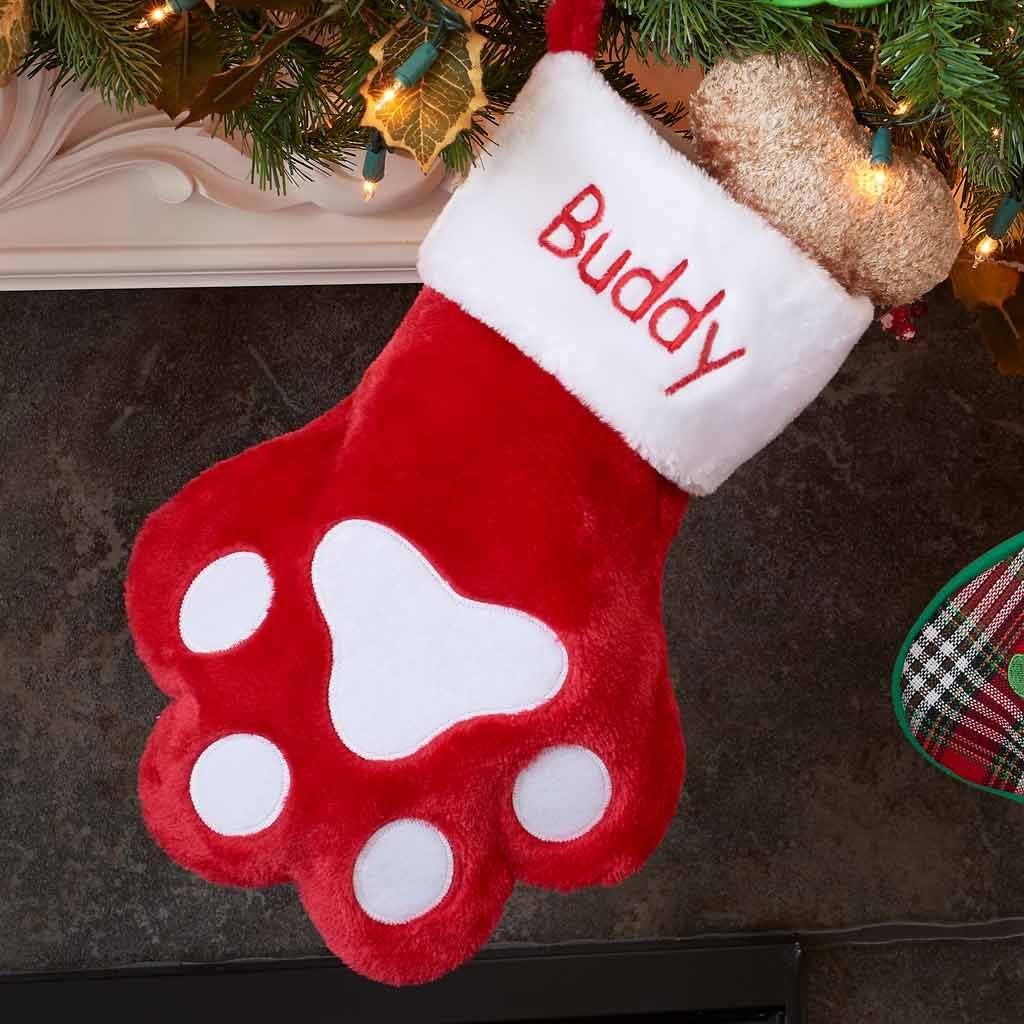 Stockings & Holders - Personalized Dog Paw Christmas Stocking