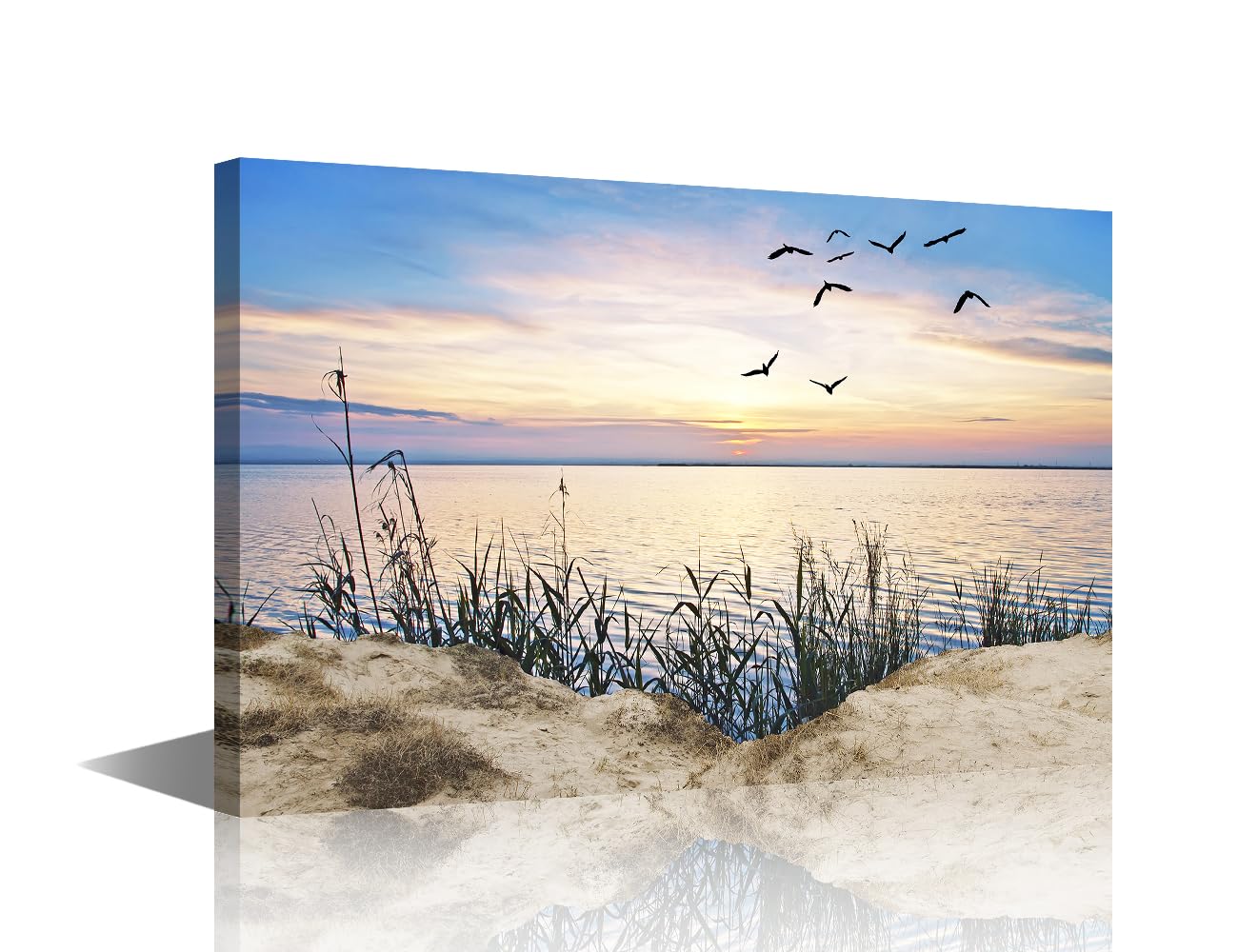 TISHIRONWall Art for Living Room Seascape Bedroom Wall Decor Ocean Wall Paintings for Office Dune Beach at Sunset Print On Canvas Stretched and Framed Ready to Hang, 24x16in