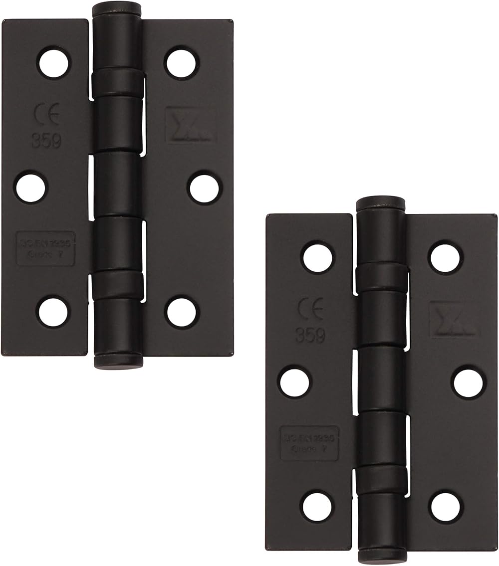 Excel XL965-BLK 3" Matt Black Grade 7 Ball Bearing Door Hinges Pair