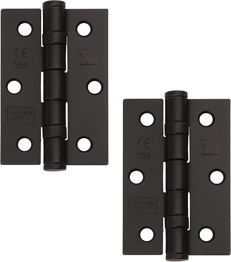Excel XL965-BLK 3" Matt Black Grade 7 Ball Bearing Door Hinges Pair