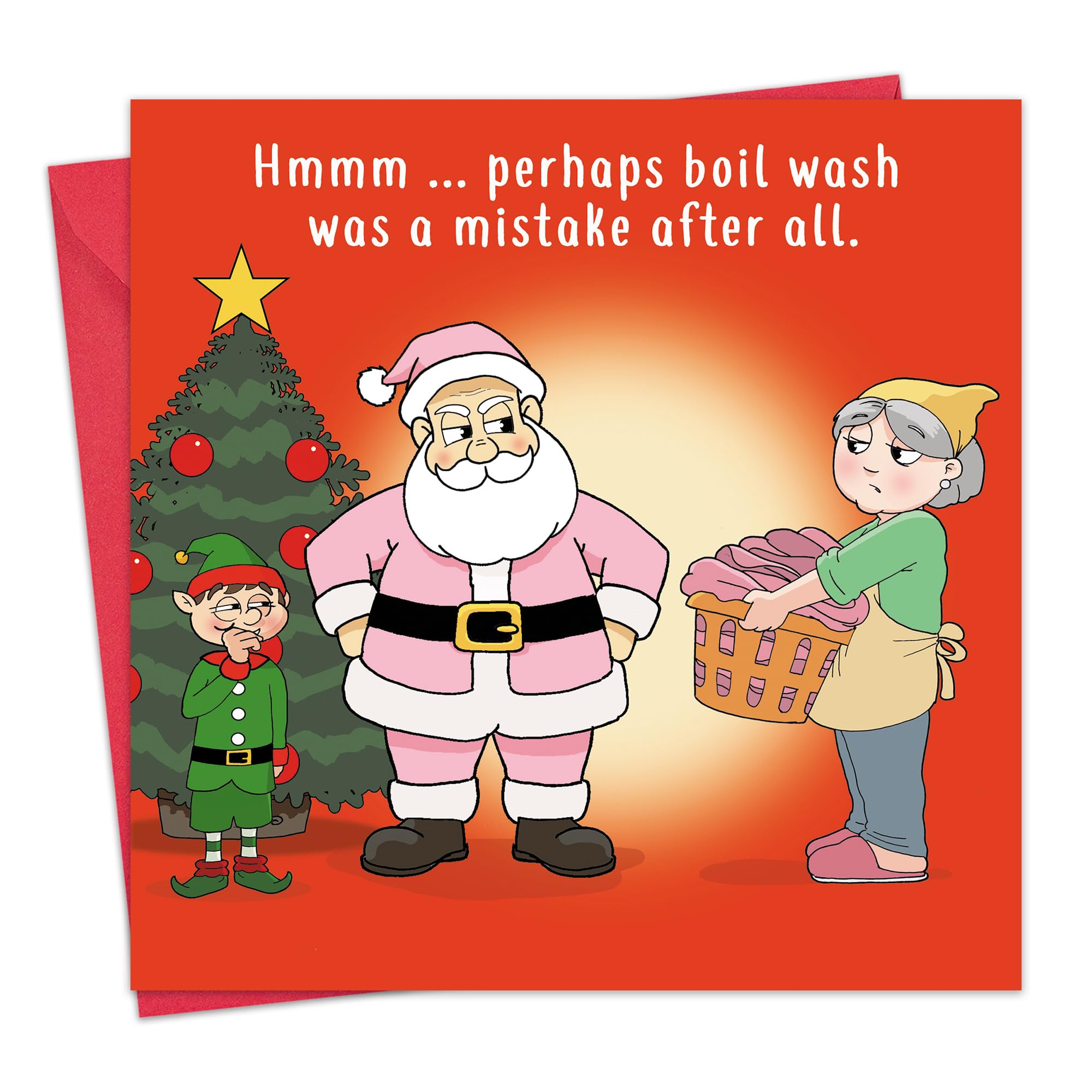 Twizler Merry Christmas Card with Pink Suit - Funny Christmas Card - Xmas Card - Humour Happy Christmas Card - Womens Christmas Card for Her Female - Mens Christmas Card for Him Male