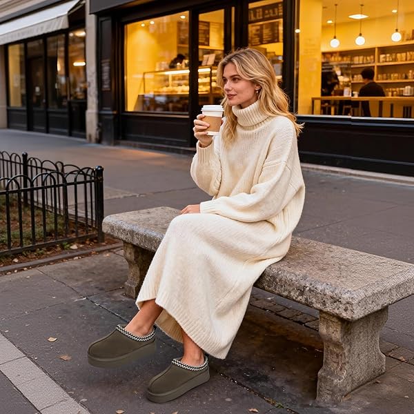 EVELLYHOOTD SLIPPER FOR WOMEN MEN SUEDE BRAIDED PLATFORM MINI BOOTS WITH FLUFFY FUR LINING SHORT ANKLE BOOTS FOR AUTUMN WINTER WARM CASUAL COMFORT SHOES,HICKORY