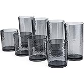 KX-WARE 14-ounce and 20-ounce Acrylic Glasses Plastic Tumbler, set of 8 Smoky Grey - Hammered Style, Dishwasher Safe, BPA Free